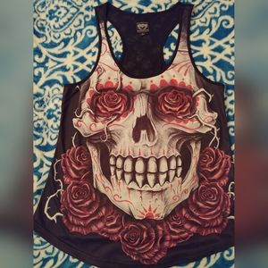 Lethal Angel Skull Tank Top. Size Lg. Pink and Black.